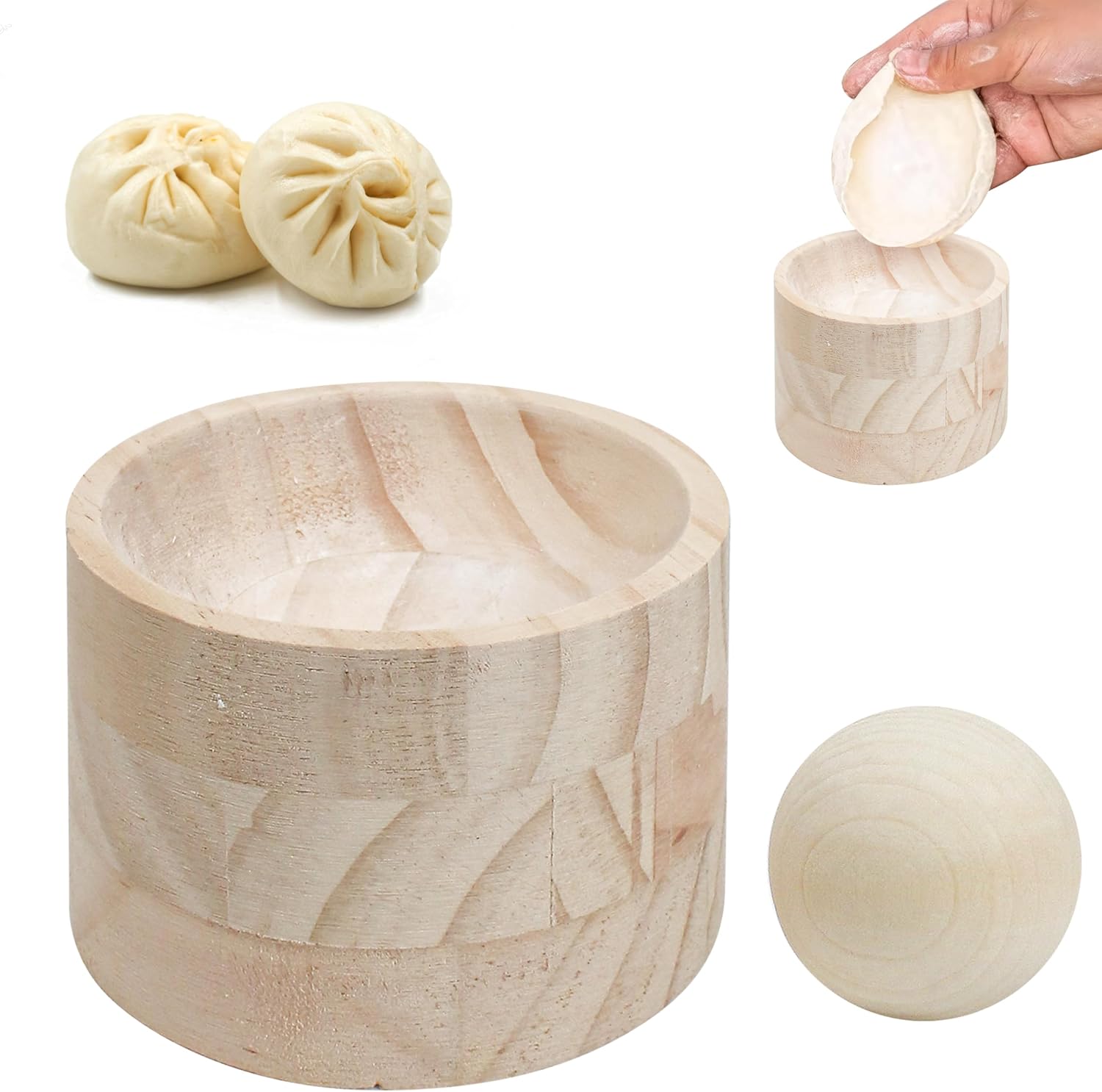 Dumpling Wrapper Maker Dash Kit, Dumpling Skin Maker, Wooden Press Tool for Making Round Banh Bao Bakeware, Hand Pie, Ball Skin Maker for Qingming Event, Restaurant