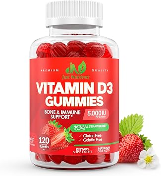 Vitamin D3 5000IU / 10,000IU Gummies for Adults & Kids 120 Count - Maximum Strength Support for Immune System, Bones & Teeth - Gluten-Free, Non-GMO, Great Tasting Strawberry Flavor - 4 Month Supply