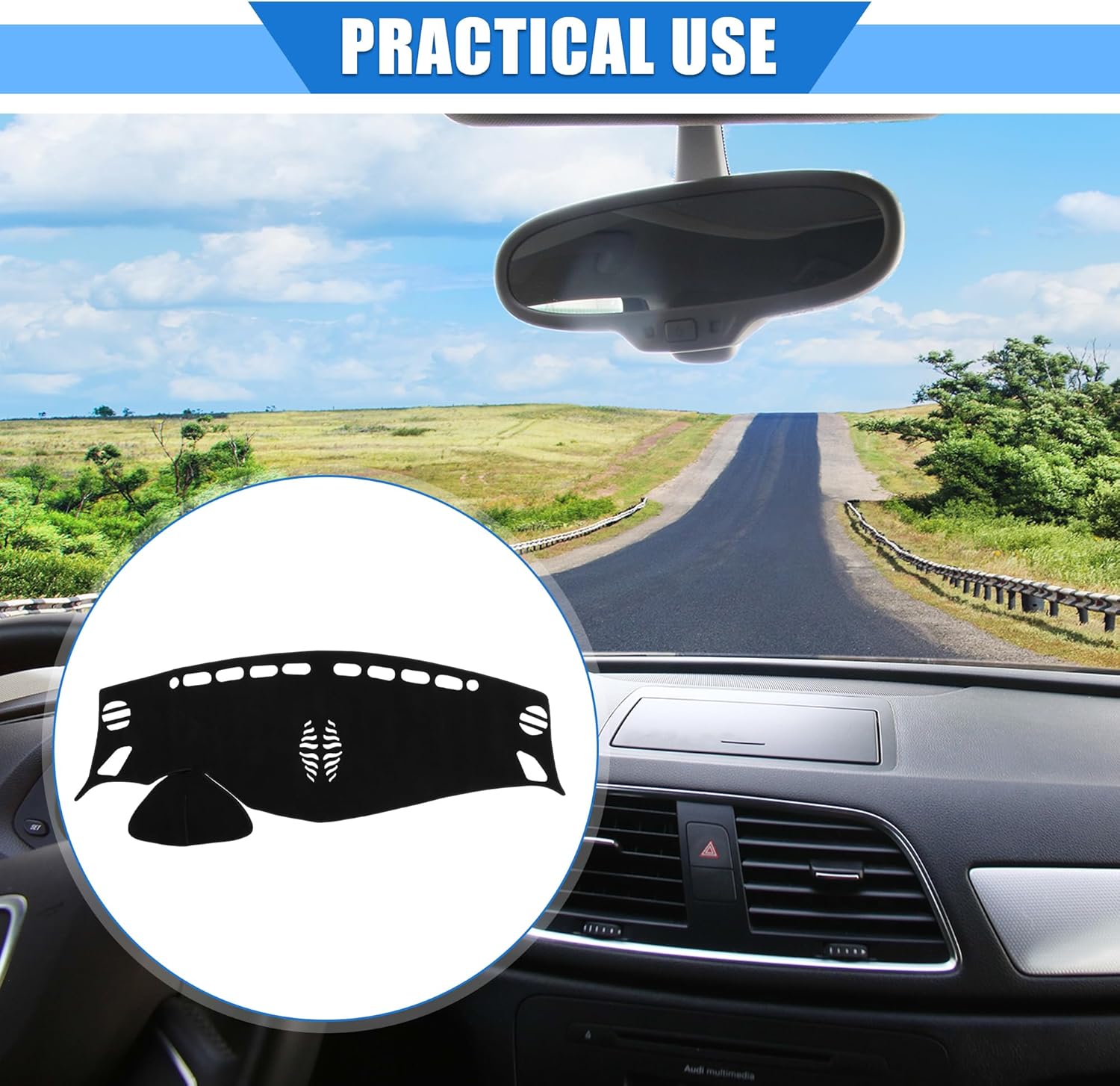 Car Dashboard Cover Compatible for Nissan Murano 15-19, Protective Polyester Black Center Console Interior Trim Dash Cover Mat Pad