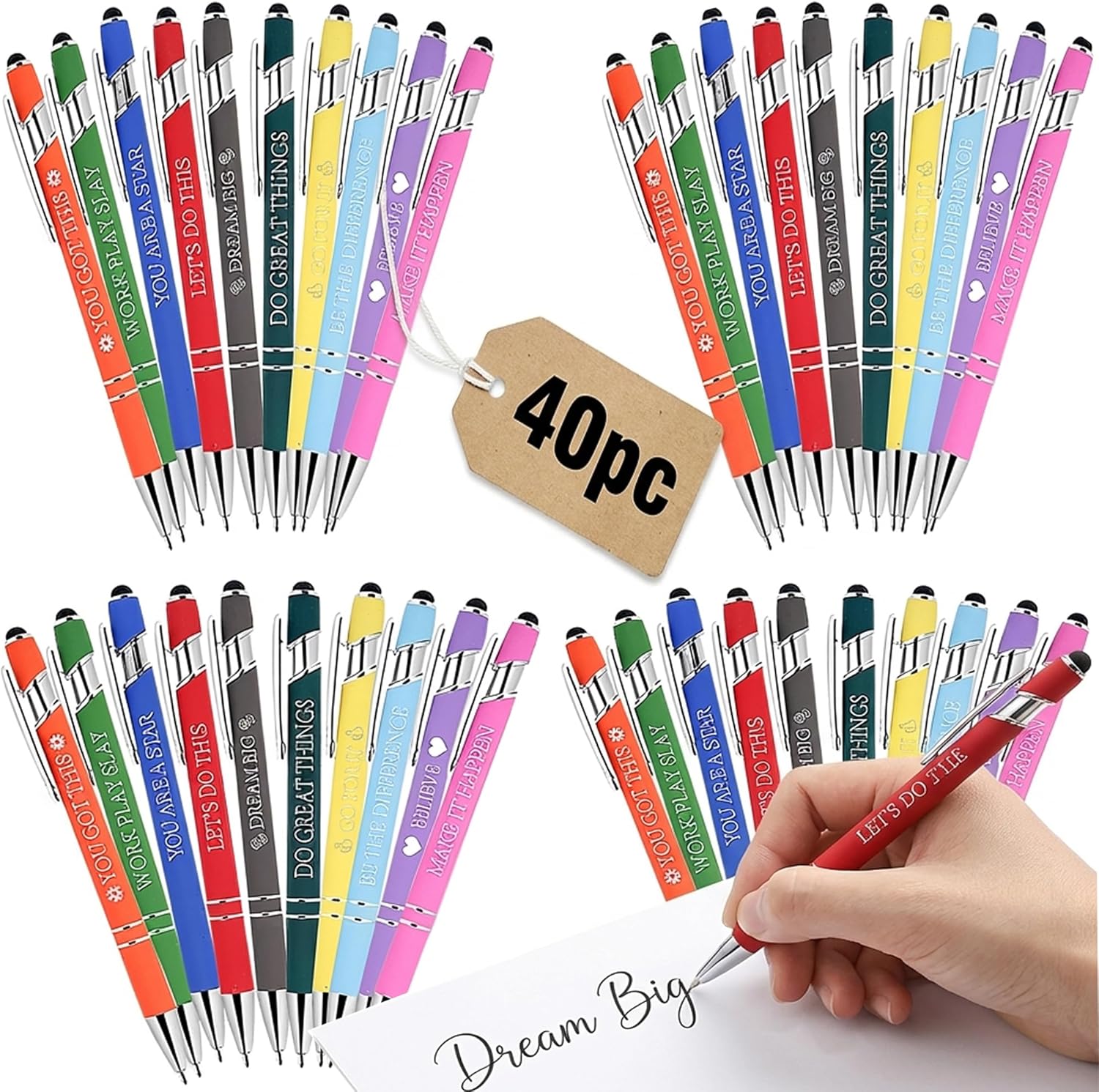40 Pack Ballpoint Pens Bulk, Fine Point Metal Pens for Writing, Inspirational Motivational Pens with Sayings, Funny Nurse Teacher Office School Supplies Gifts for Women Men Coworkers