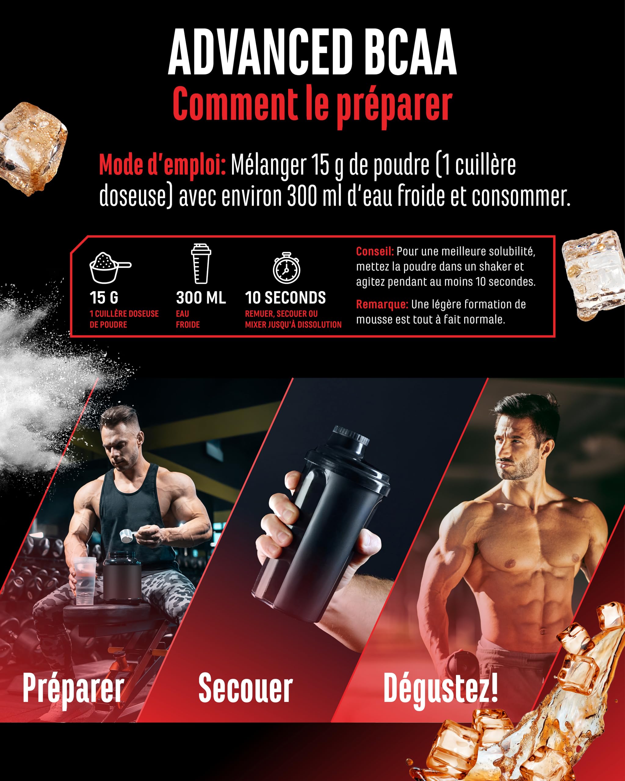 Advanced BCAA en Poudre 450 g - Acides Aminés 2:1:1 avec L-Glutamine & Taurine - BCAA Instantanés, Excellente Solubilité et Saveur - Végétalien - 30 Portions (Cola) | Avec taurine et glutamine, cola, 13 500 mg d'acides aminés par portion, soluble instanta