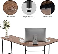 Vista 5 de ivinta Escritorio para computadora en forma de L, escritorio de esquina moderno para espacio pequeño, sala de estar, dormitorio, 7121 (marrón)