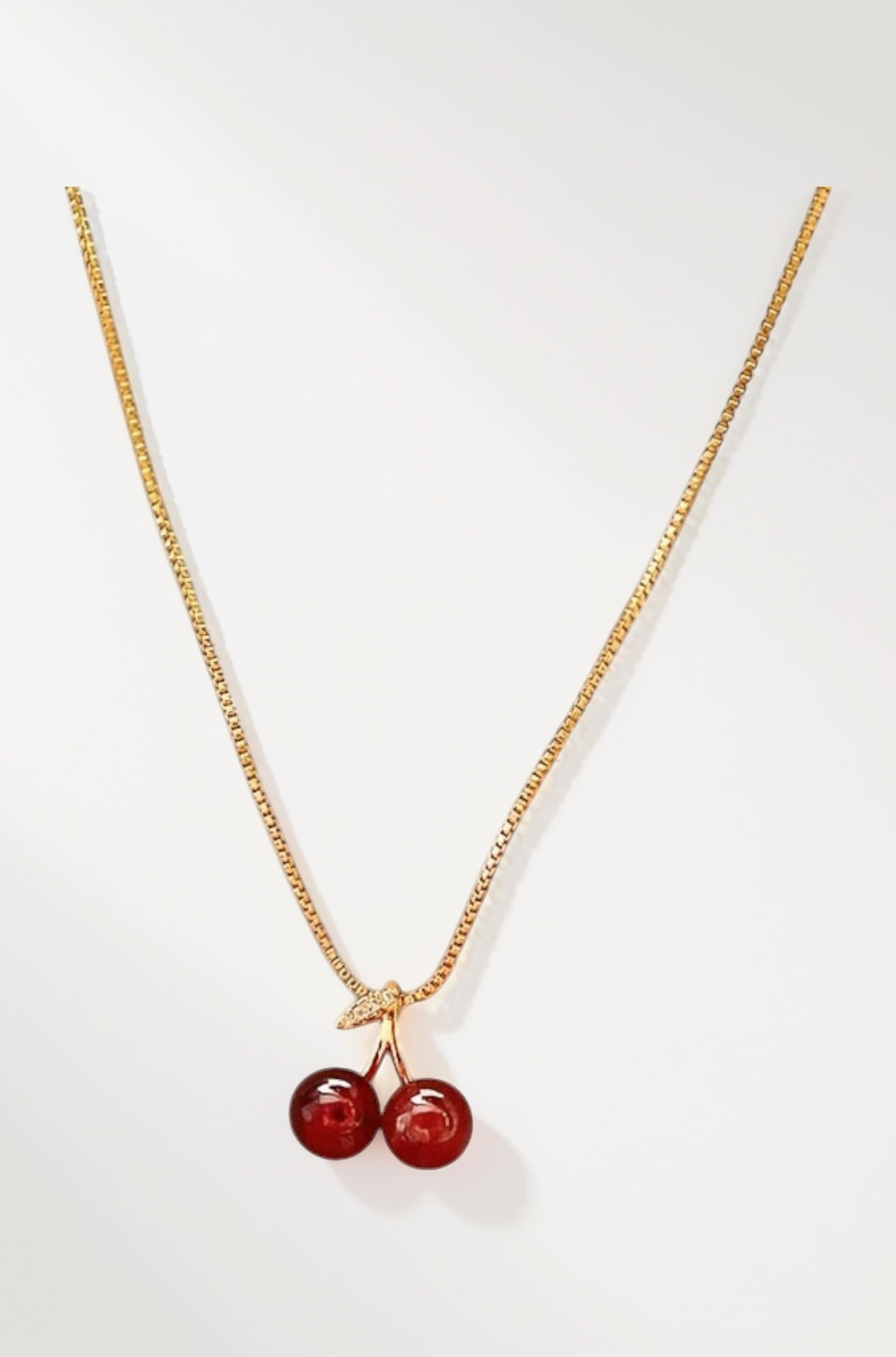 Gold Toned Red Cherry Charm Pendant Necklace Anniversary Vintage jewellery Gifts for Women