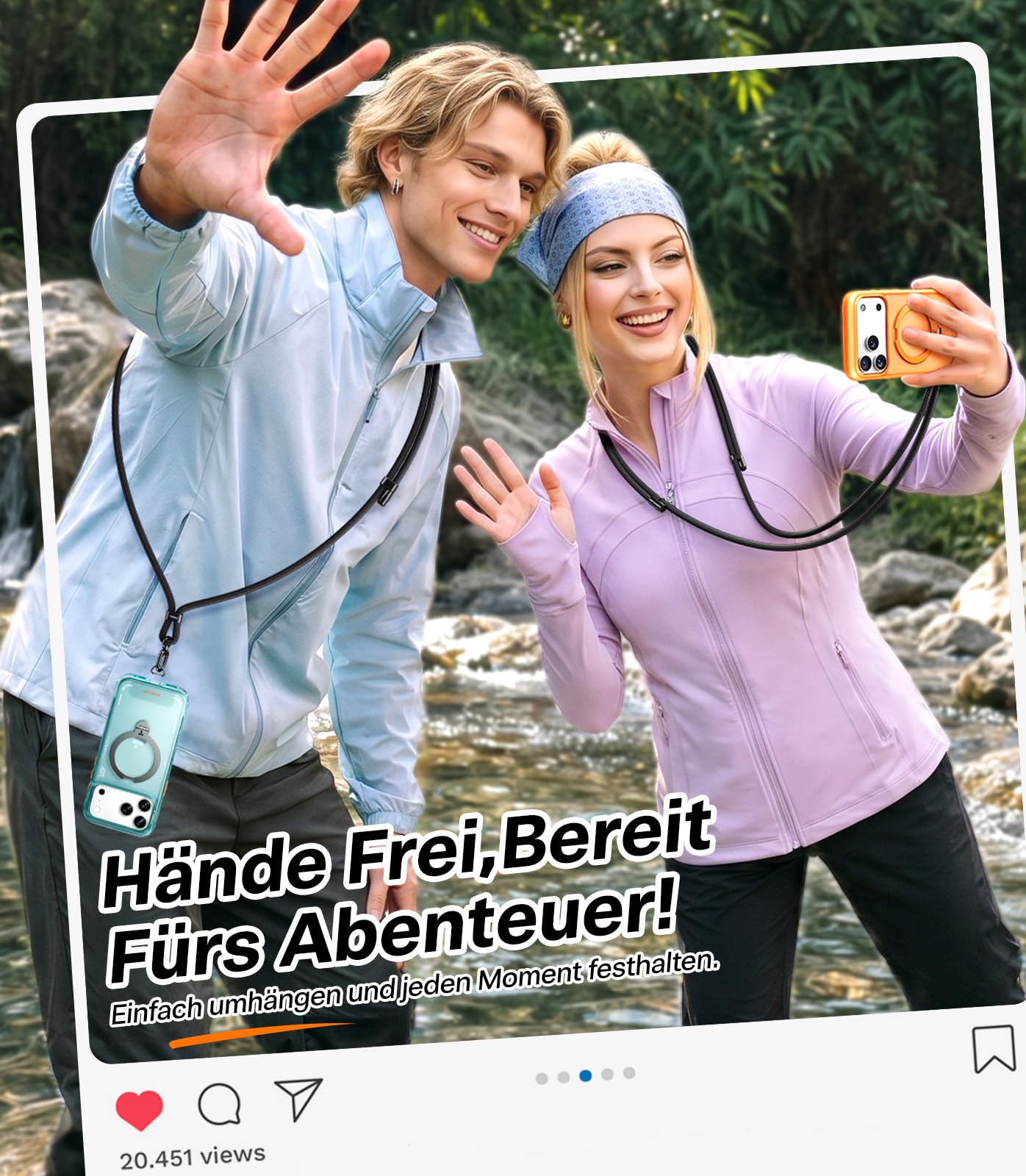 TORRAS Premium Handykette Universal Verstellbar, Anti-Verlust, Extra Robust, für Outdoor & Reise, Doppel-Nylonkordel mit Metallschnalle, kompatibel mit iPhone, Samsung, Schwarz