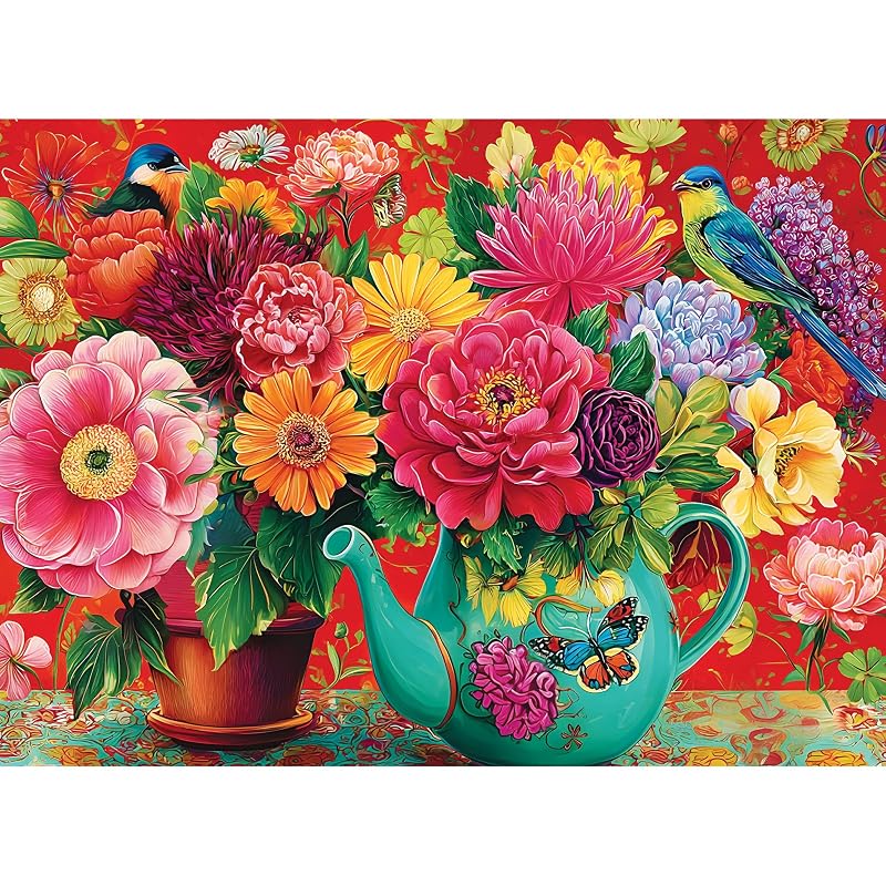 Colorful Flowers & Butterflies 500 Piece Jigsaw Puzzle, Vibrant Flora Art