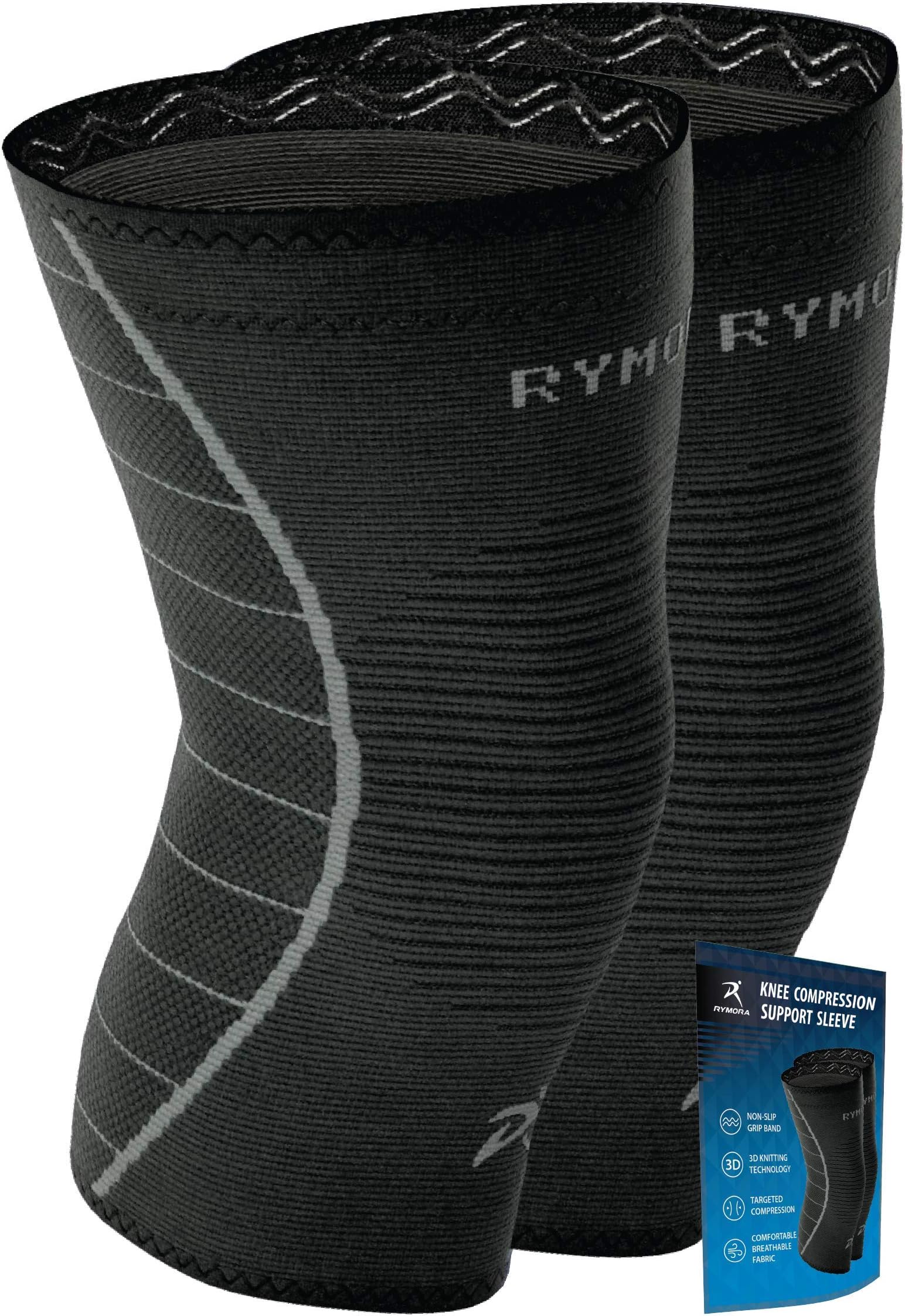 Rymora Knee Supports for Men and Women - Compression Sleeves to Ease Knee Discomfort - Great for Running, Sports & Everyday Wear (Black) (Pair) (Medium) [M]