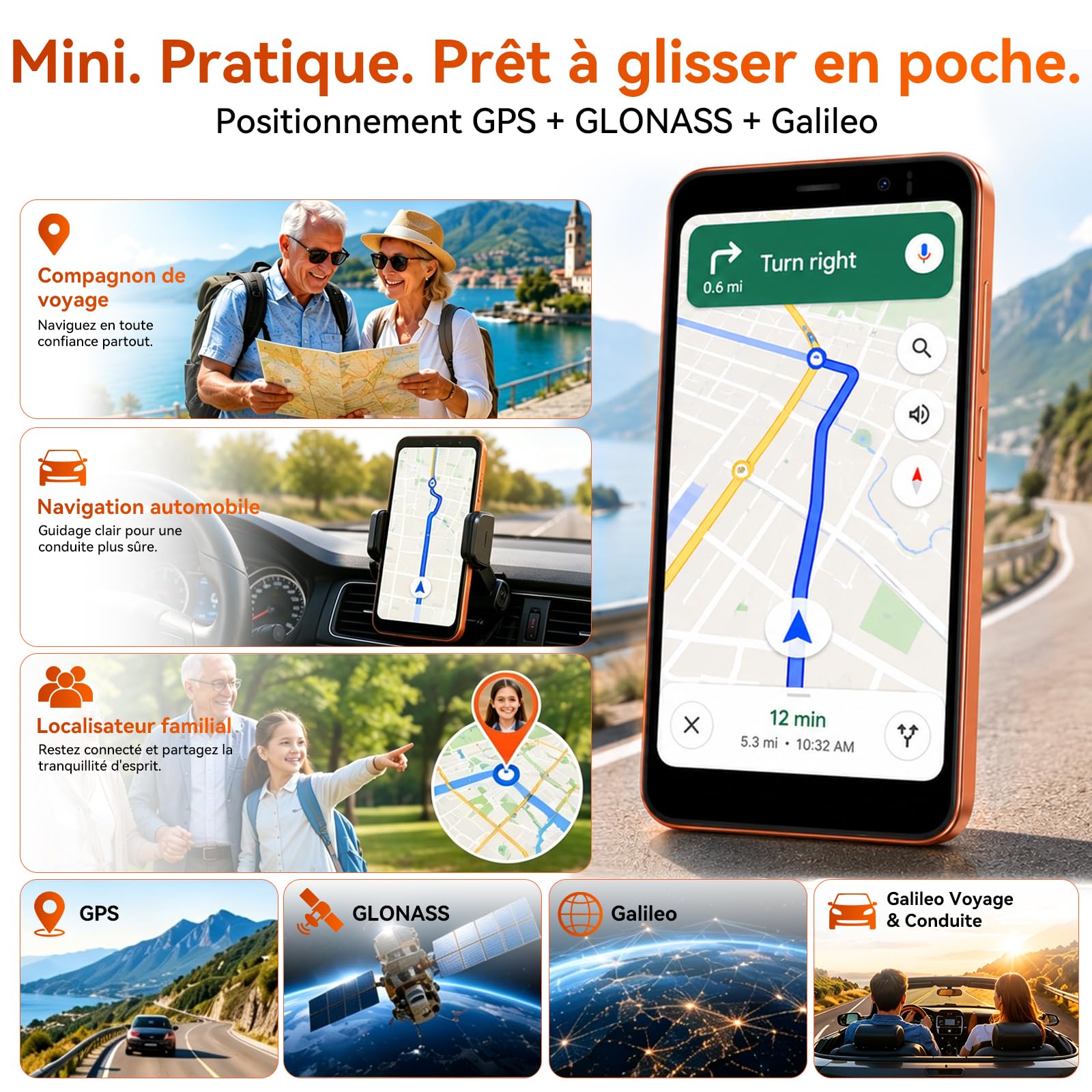 Blackview Wave 2C 5'' Telefono Portatile Mini Smartphone Android 16GB 9+32GB (ext 1TB) Dual SIM, Face ID/GPS, Compatibile Arancione, SFR, Bouygues, Free Mobile - Arancione