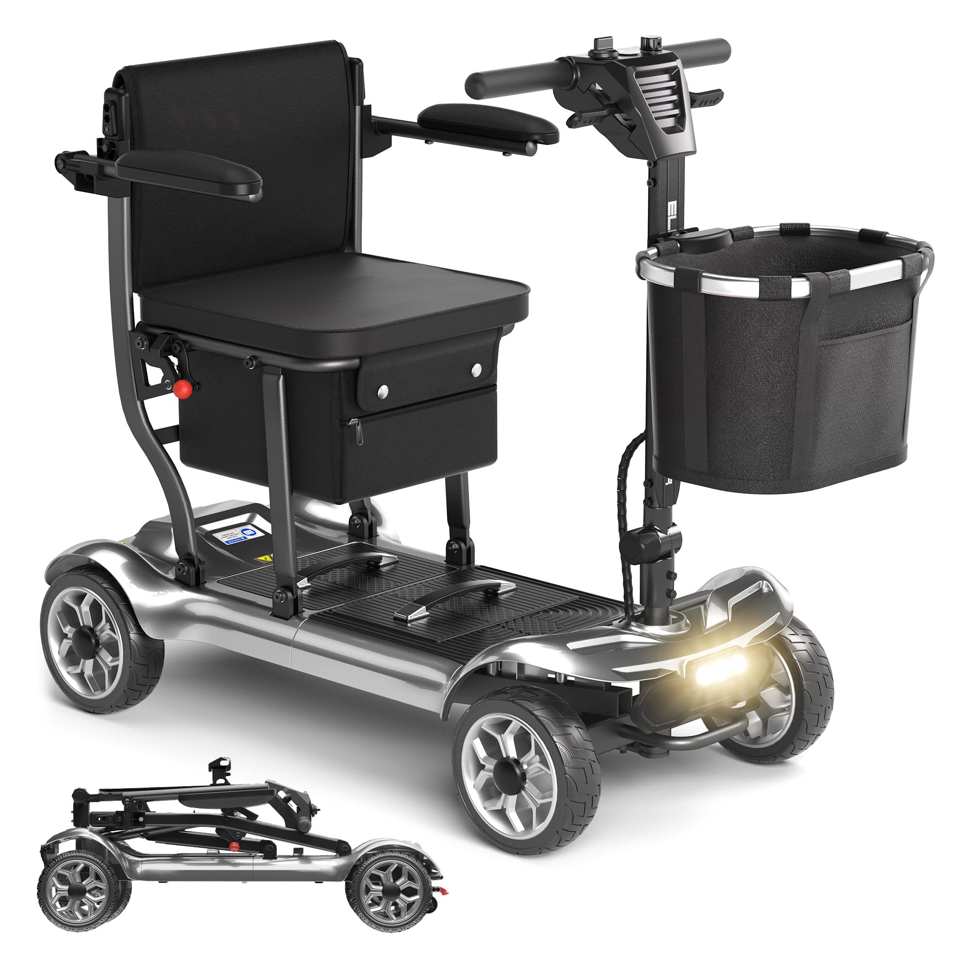 43lb Lightweight Mobility Scooter for Seniors&Adults - Foldable Motorized Scooters with Removable Dual Lithium Batteries for 24.8 Miles Travel Airport