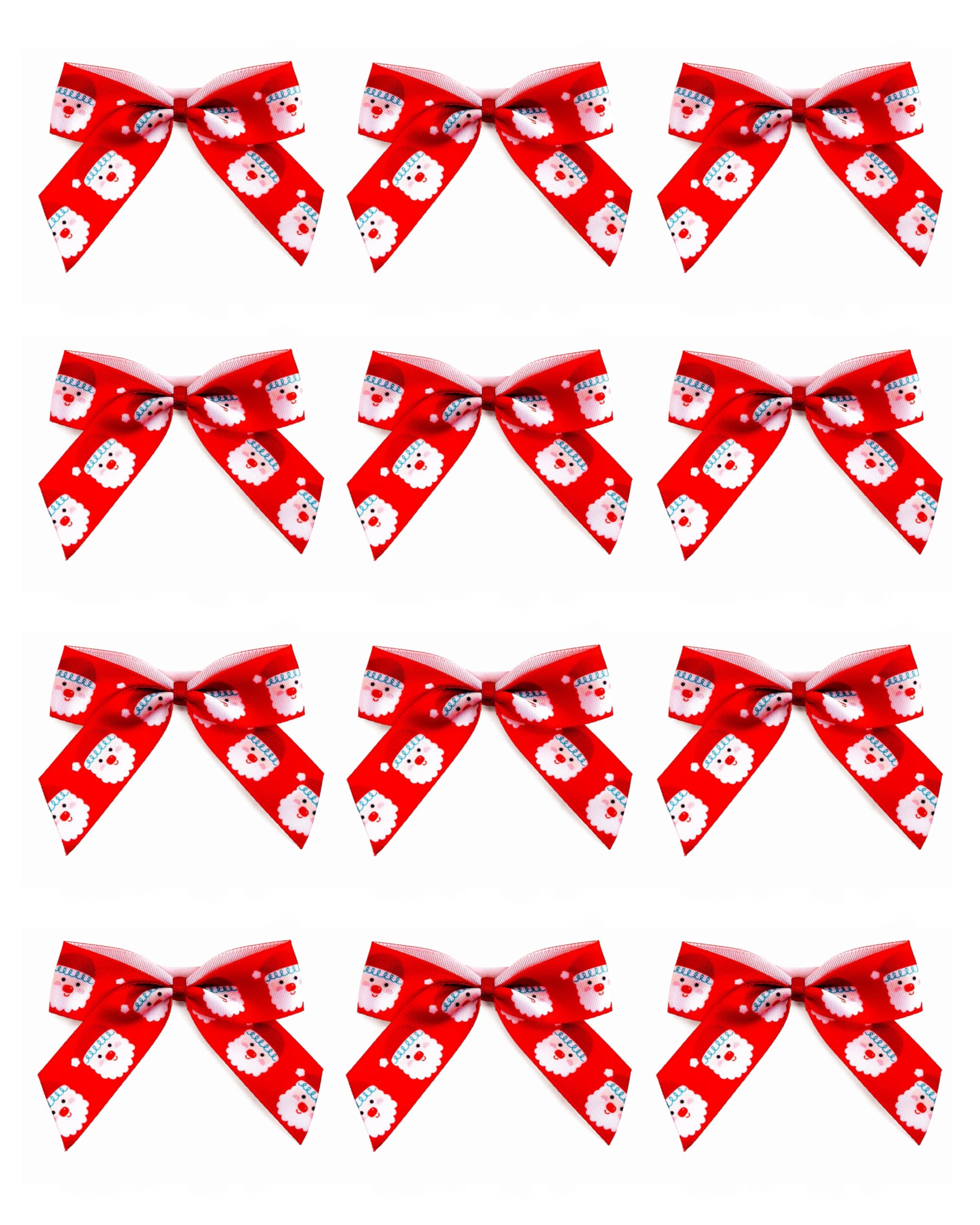 Italian Options Santa Ribbon Bows, Self-Adhesive Satin Christmas Gift Bow Decorations for Gift Wrapping, Crafts, Wreaths, Crafting Accessories Supplies, Santa's Face Red Satin, 12 Pack, 5 cm