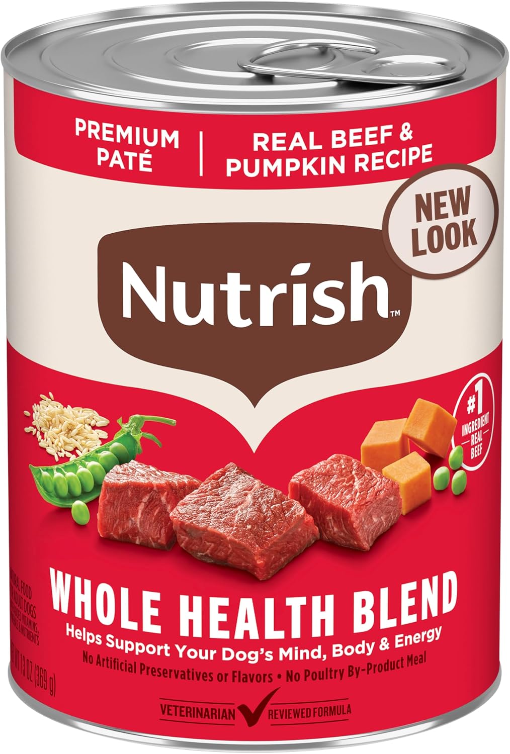 Nutrish Real Beef & Pumpkin Recipe Whole Health Blend Premium Paté Wet Dog Food, 13 oz. Can, Packaging May Vary (Rachael Ray)