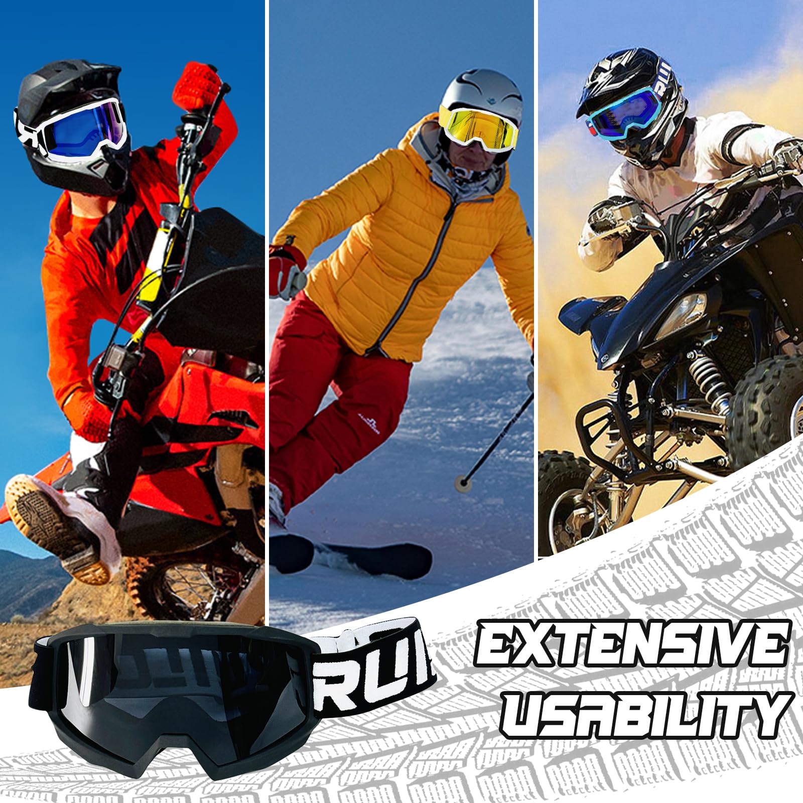 Occhiali Motocross,Occhiali Moto,Maschera Motocross con Protezione UV per Guida,Sci,Arrampicata,Compatibili con Caschi Integrali,Jet e Altri Tipi di Caschi