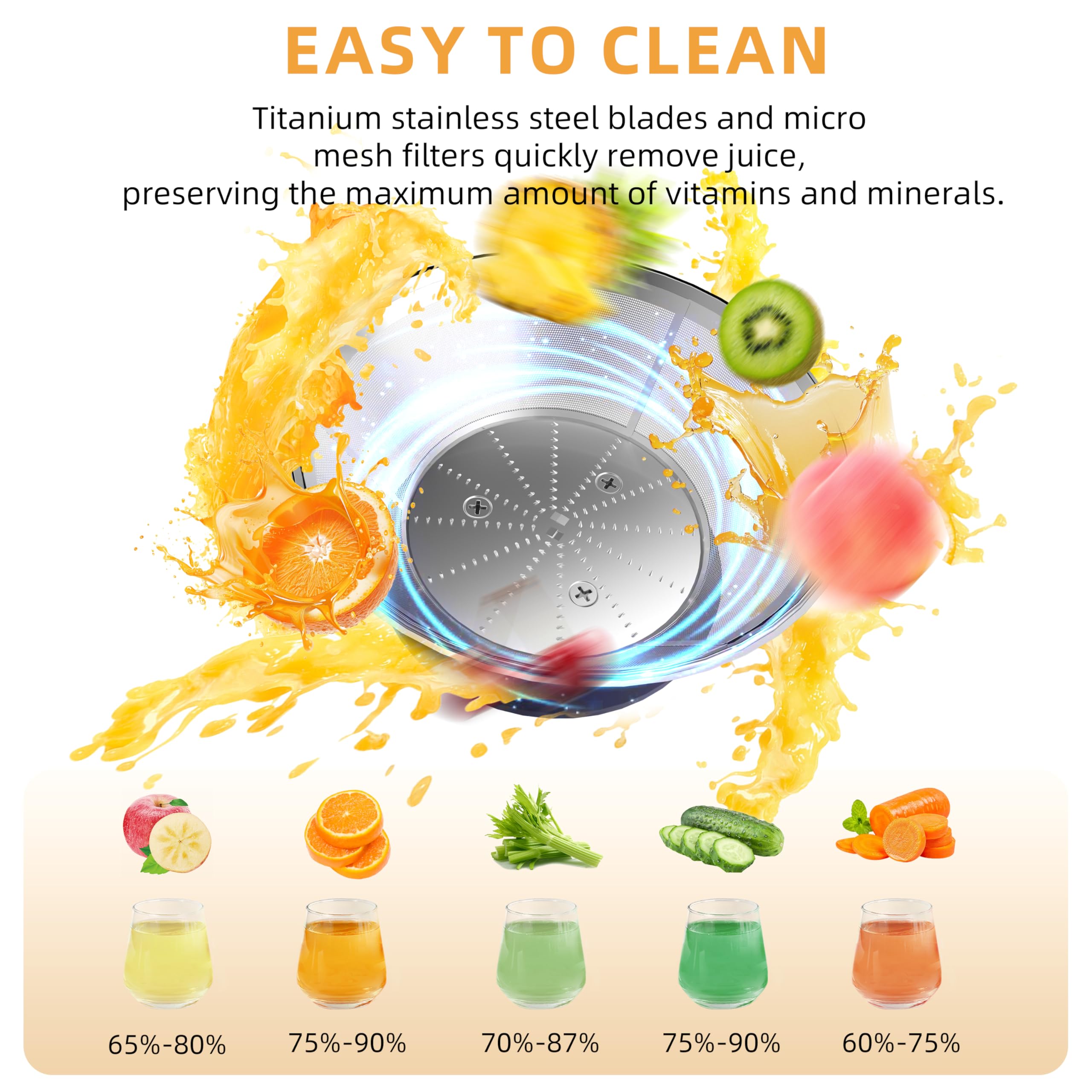 Licuadoras Para Verduras y Frutas, ajuste de 3 velocidades, extractor de frutas y verduras de 800W con boca ancha de 75 mm, fácil de limpiar, acero inoxidable sin BPA (Rojo-60)