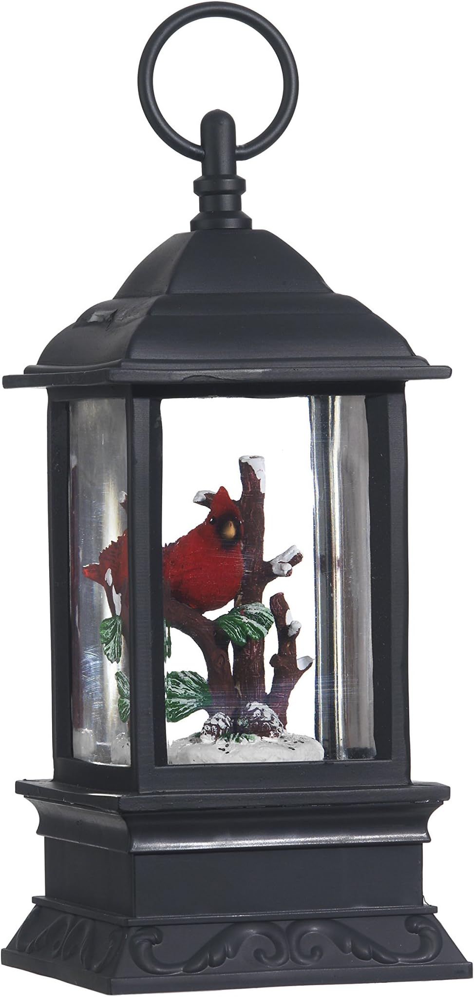 Lighted Snow Globe Lantern: 9.5 Inch, Black Holiday Water Lantern by RAZ Imports (Cardinal)