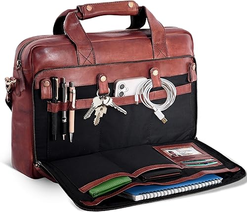 Vista 42 de Oak Leathers Leather Messenger Bag for Men and Women - Laptop Briefcase Bag For College, Office, Adjustable Shoulder Strap Nuez