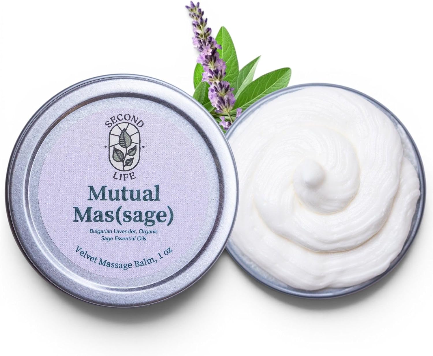 Massage Lavender & Sage – Warm Melt Body Balm with Natural Butters – Relaxing Self-Care & Skin Moisturizing – 1 Oz Tin – Second Life Mutual Mas(sage)