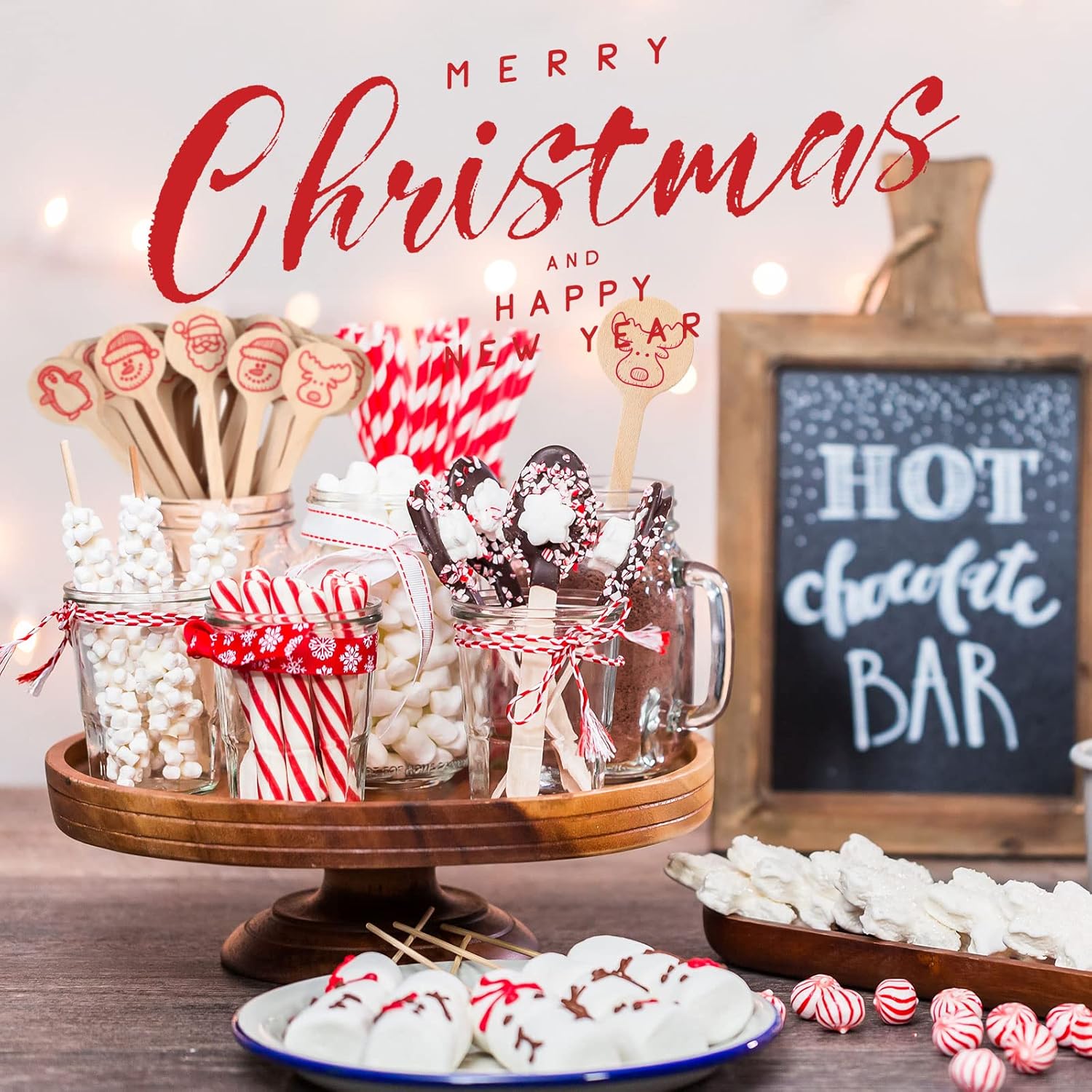 200 Pcs Wooden Coffee Stirrer 6 Inch Christmas Disposable Cocktail Drink Beverage Swizzle Sticks Round End Xmas Sticks for Milk Cocktail Tea Hot Cocoa Bar Chocolate Decoration(Santa Claus)