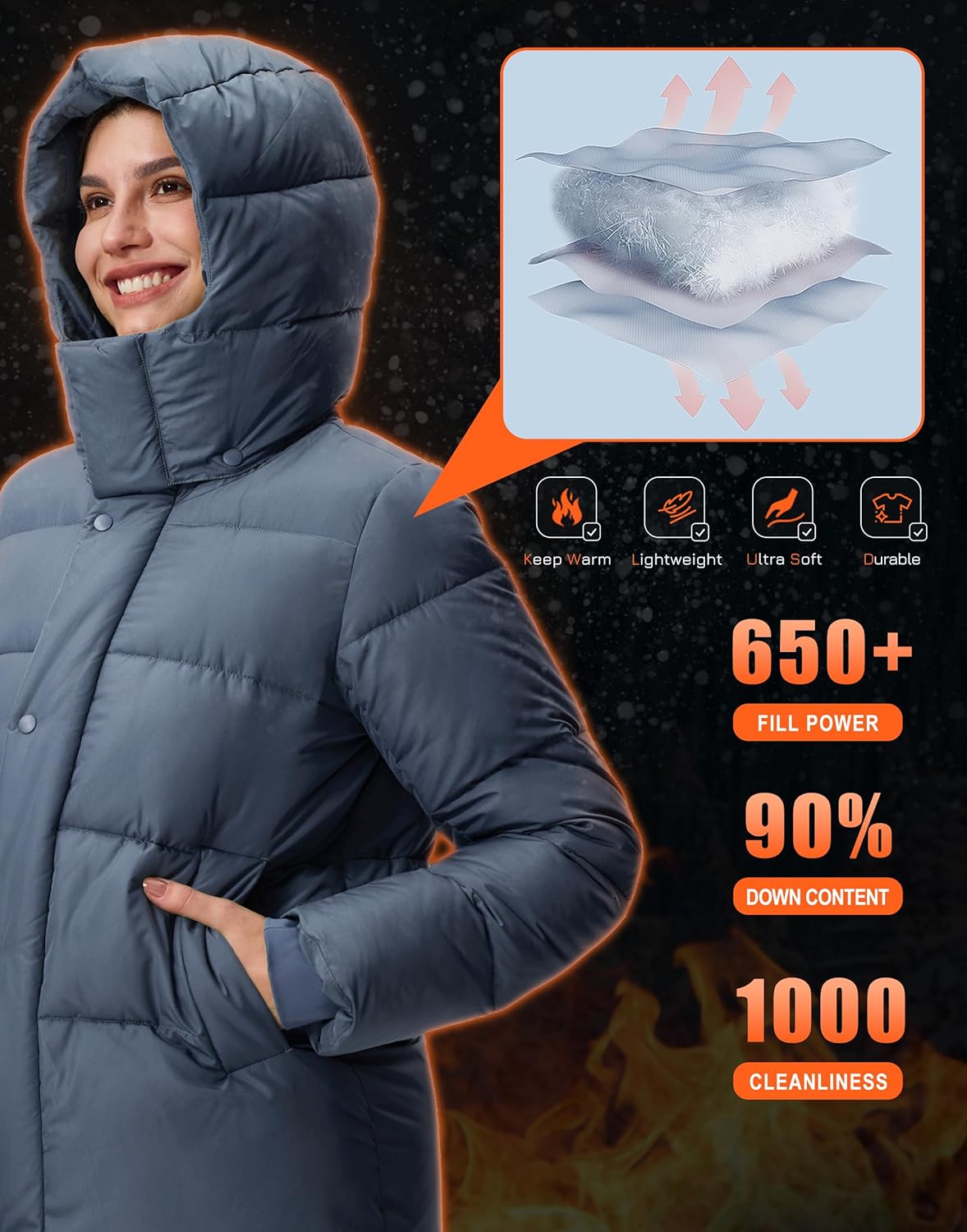 Pioneer Camp Women's Thickened Long Down Jacket 650+ Fill Power Puffer Jacket Winter Coat Parka Jacket with Hood - Image 4