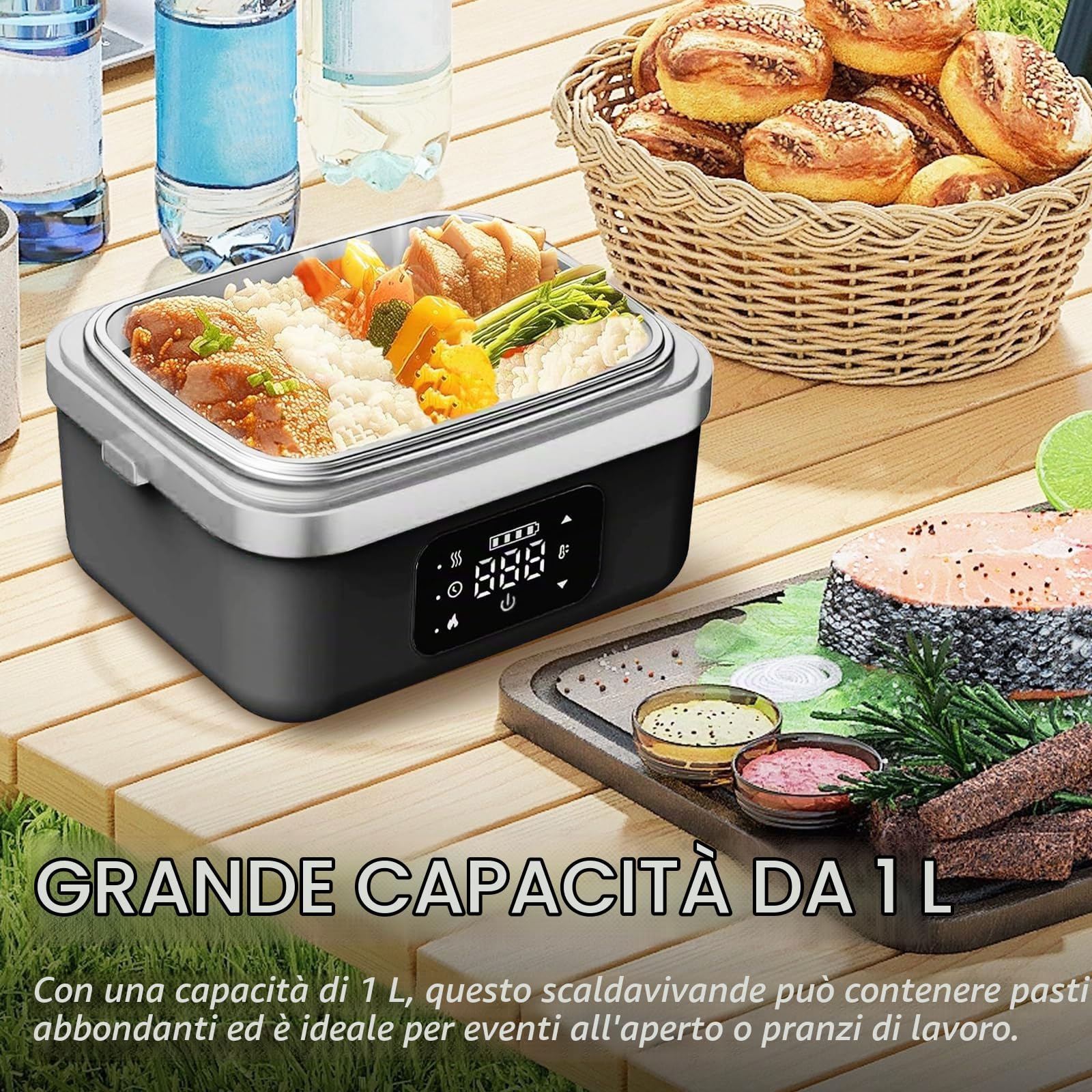 Lunch Box Elettrico Portatile, Scaldavivande Porta Pranzo Riscaldabile con Timer, Scatole Bento Prova di Perdite, Lunch Box Ricaricabile Autoriscaldante Senza Fili per Pasti Fuori Casa