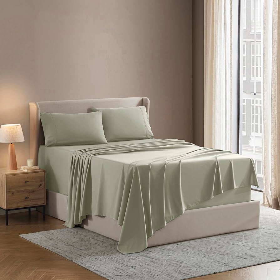 Nestl Queen Sheet Set - Luxury 1800 Ultra-Soft Microfiber Bed Sheets - Double Brushed - Deep Pockets - Easy Fit - 4 Piece Set - Bedding Sheets & Pillowcases (Queen, Light Green)