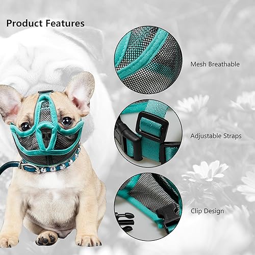 Miniatura 3 de Bozal corto para perro, bozal de malla suave y transpirable para cachorro de cara plana que no cubre los ojos, cómodo bozal para mascotas para