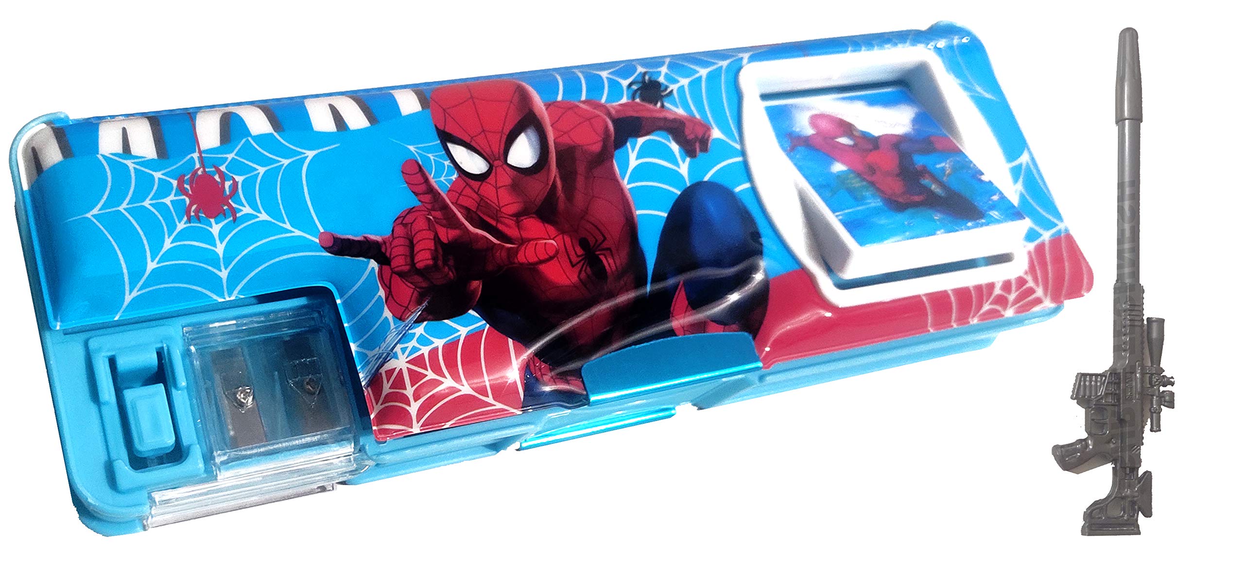 SHREE TECHNESH® Spider Theme Dual Sided Pencil Box with Calculator and Gun Pen | Pencil Box for Kids | Spider Theme Pencil Case Return Gifts for Kids| Pack of 1 | Blue (B08T1KTK2Z) Amazon Price History, Amazon Price Tracker