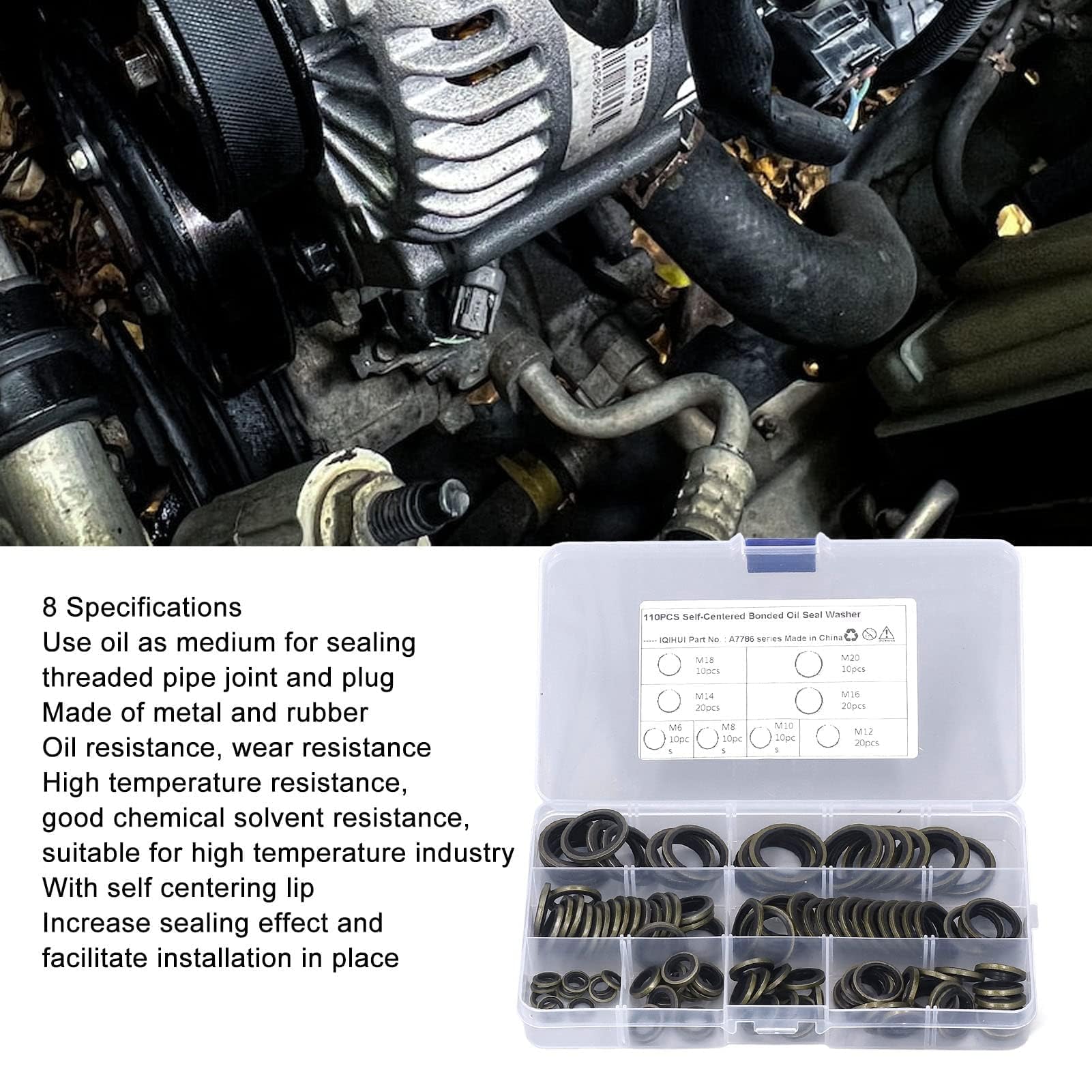 110Pcs Oil Seal Washer, M6 M8 M10 M12 M14 M16 M18 M20 Rubber ed Seal Oil Gasket Crush Washer Oil Drain Plug Metal Sealing Washer for Oil Filter