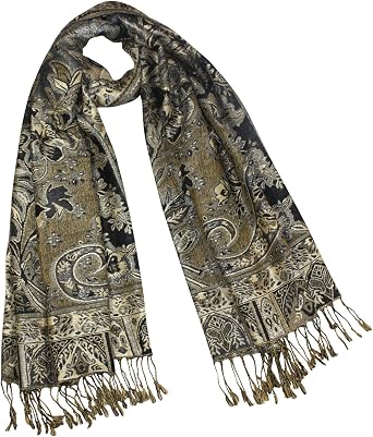 Rayon Metallic Paisley Flower Garden Two-Sided Reversible Scarf