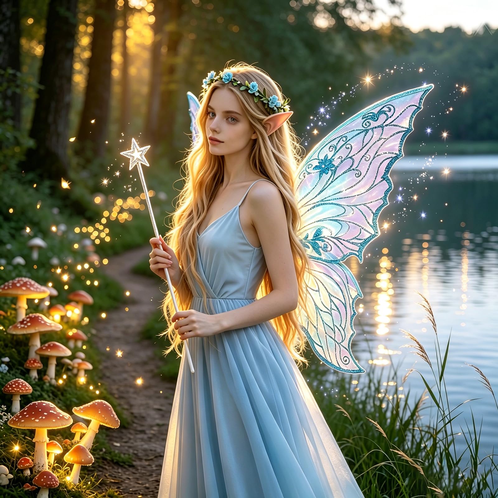 Ali da Fata a Forma di Farfalla,Ali Fata per Adulti e Bambini,Ali di Farfalla,Fairy Wings,con Orecchie da Elfo,Cerchietto da Fata e Bacchette di Fata a Stella,per Feste a Tema Carnevale Halloween