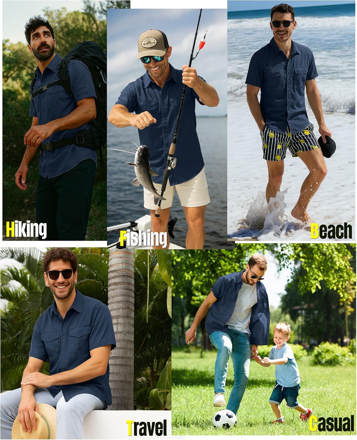 33,000ft Men's Fishing Shirts Lightweight Cool Quick Dry Sun Protection UV Short Sleeve Shirt for Casual Hiking Safari Travel - Image 6