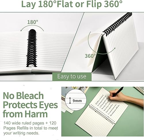 Miniatura 5 de Cuaderno de espiral de 5 x 7 pulgadas de ancho para el trabajo, páginas recargables, 140 páginas A5 Sprial + 120 páginas de recambios de cubierta de