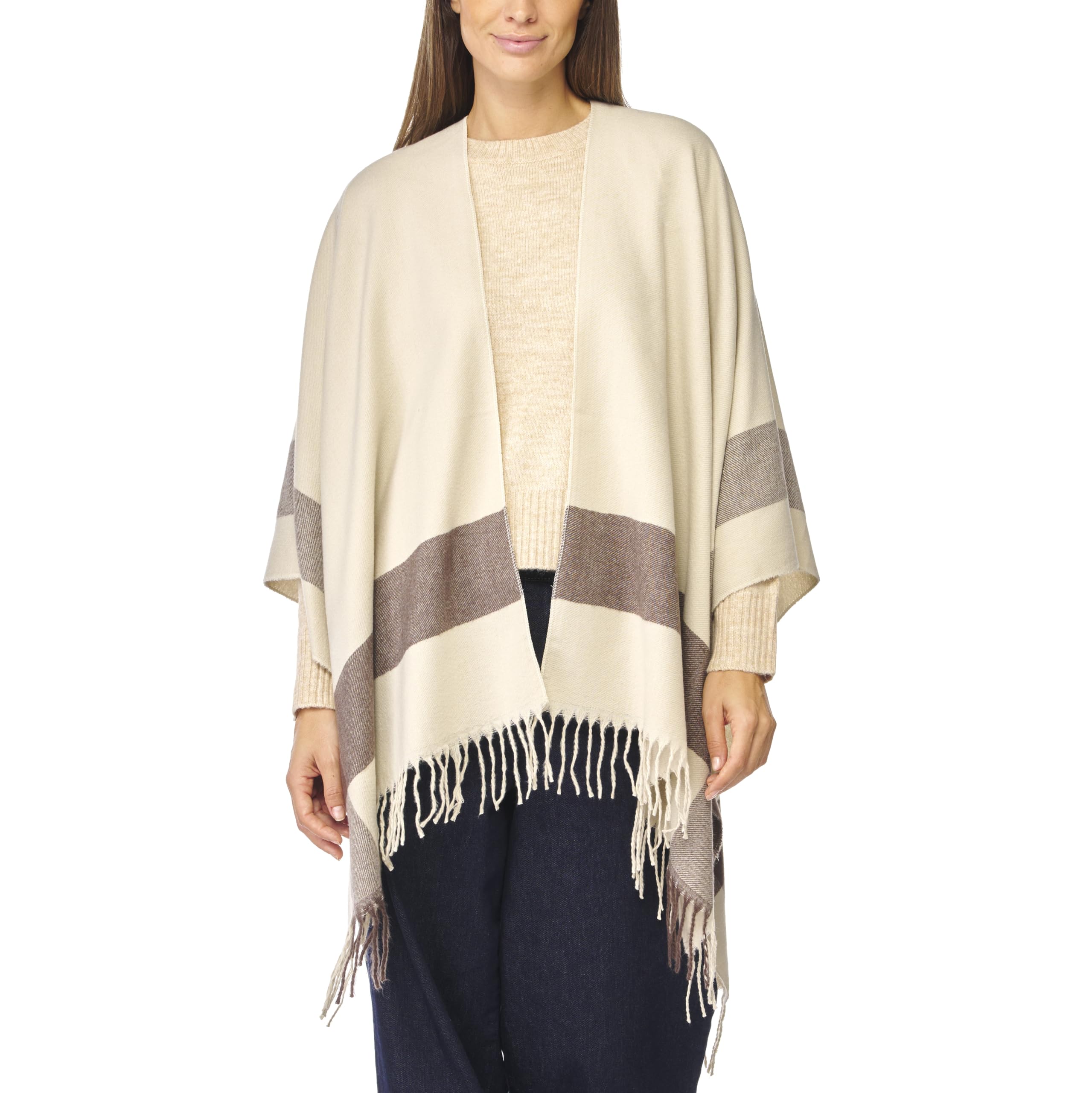 Women's Shawl Wrap Poncho Ruana Cape Cardigan Sweater Open Front for Fall Winter Spring