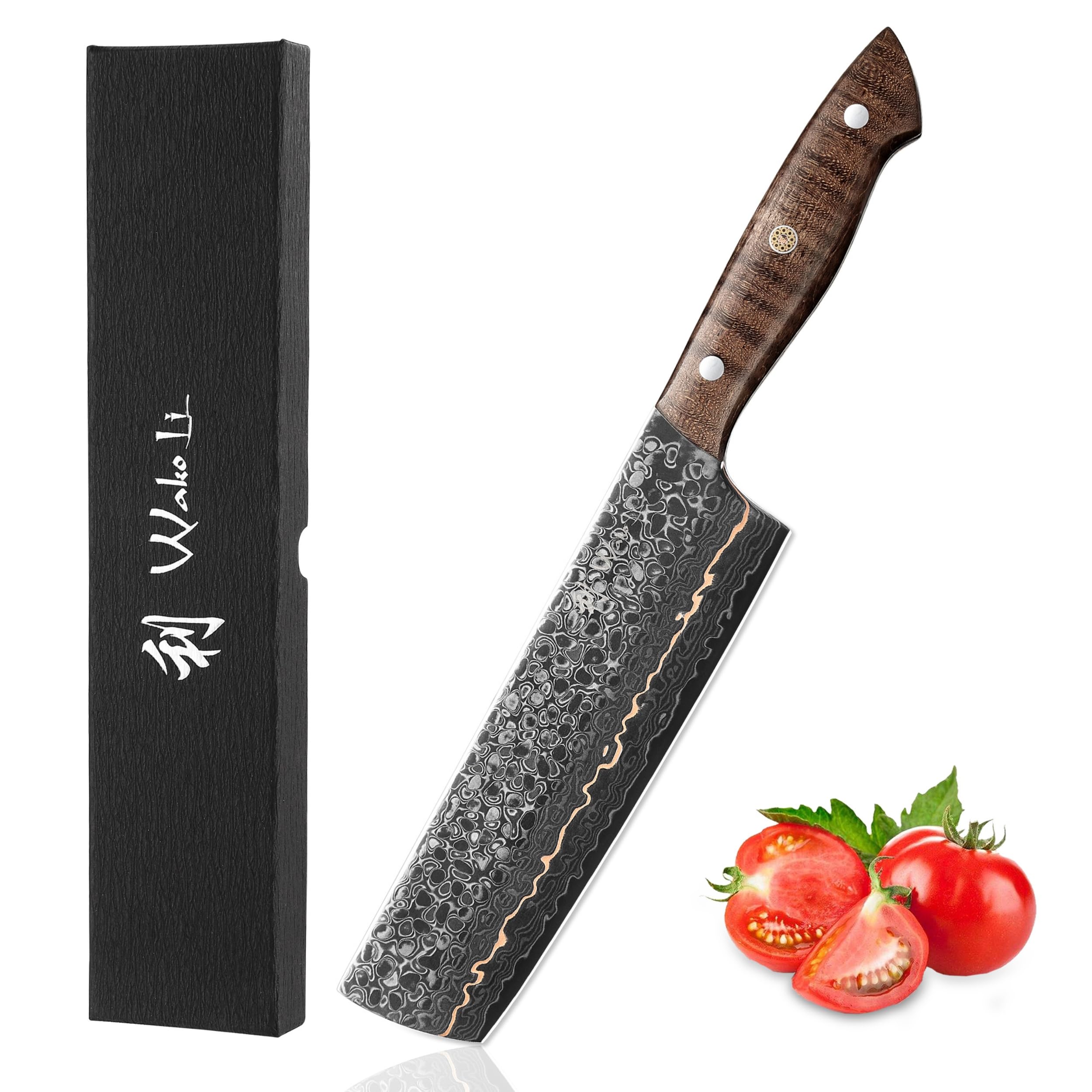 Wakoli Kawa Nakirimesser 18 cm mit Kupfereinlage und Ahornwurzelholzgriff