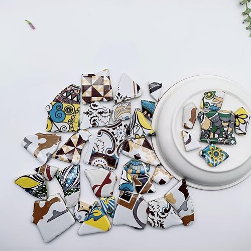Miniatura 6 de EDFLIFE Azulejos de cerámica esmaltada para manualidades, azulejos de mosaico de porcelana irregulares para manualidades, 17.99 oz con patrón de