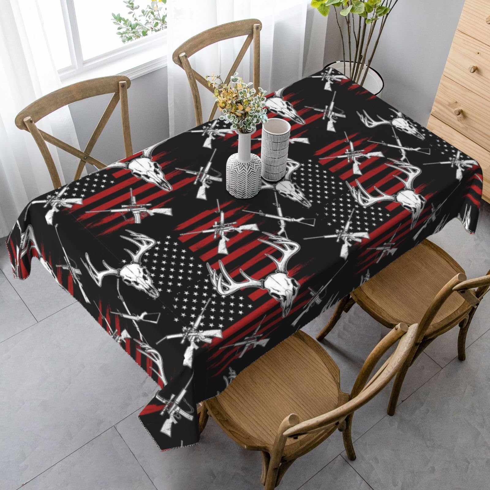 Nappe rectangulaire lavable anti-taches décor chasse au cerf USA 137x183