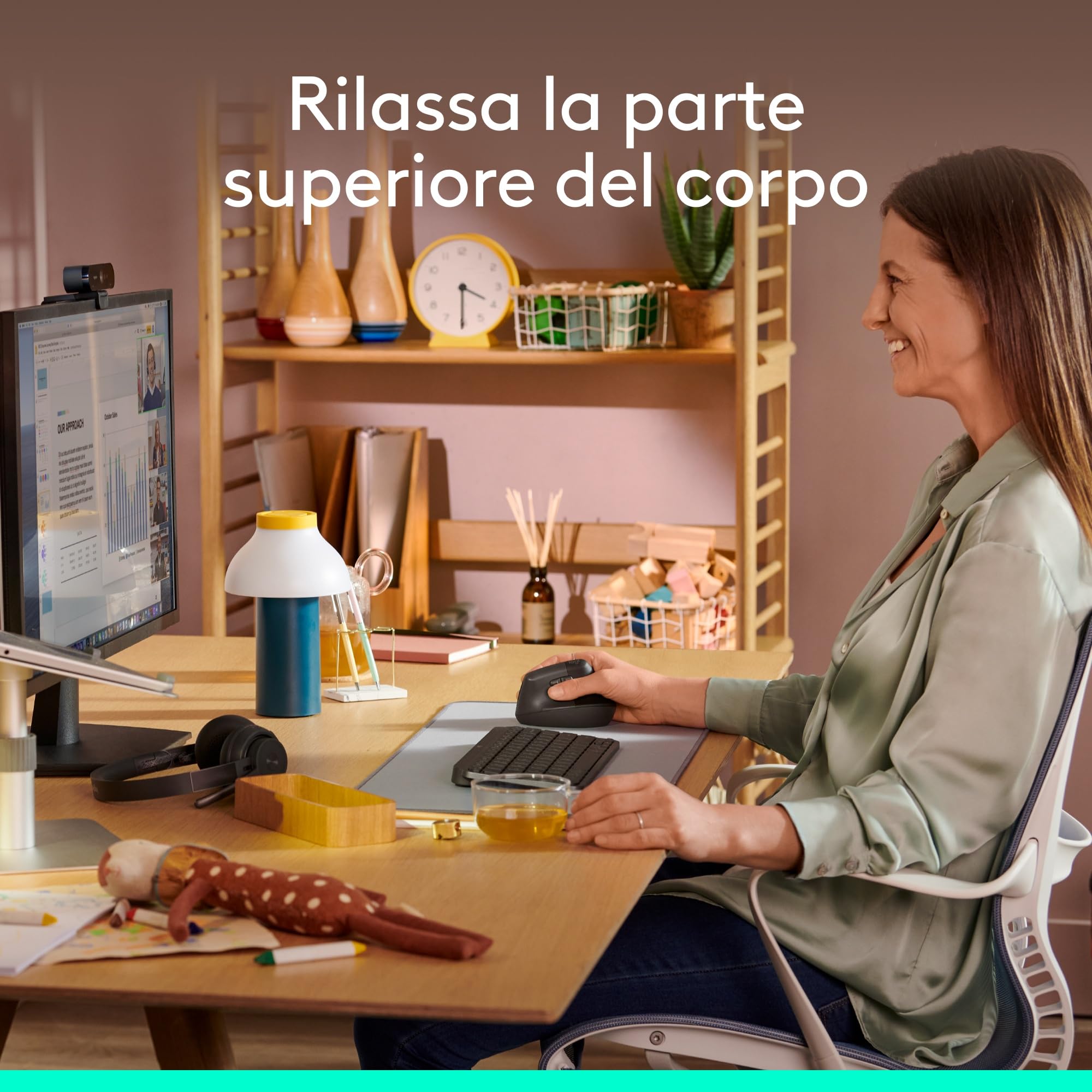 Logitech Lift Verticale Ergonomico Mouse Senza Fili Bluetooth Logi Bolt USB 4 Tasti Clic Silenziosi Grigio