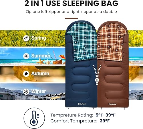 Miniatura 4 de KingCamp Sleeping Bag for Adults, Cold Weather & Warm XL Big and Tall Flannel Sleeping Bags with Compression Sack Portable Waterproof Essentials