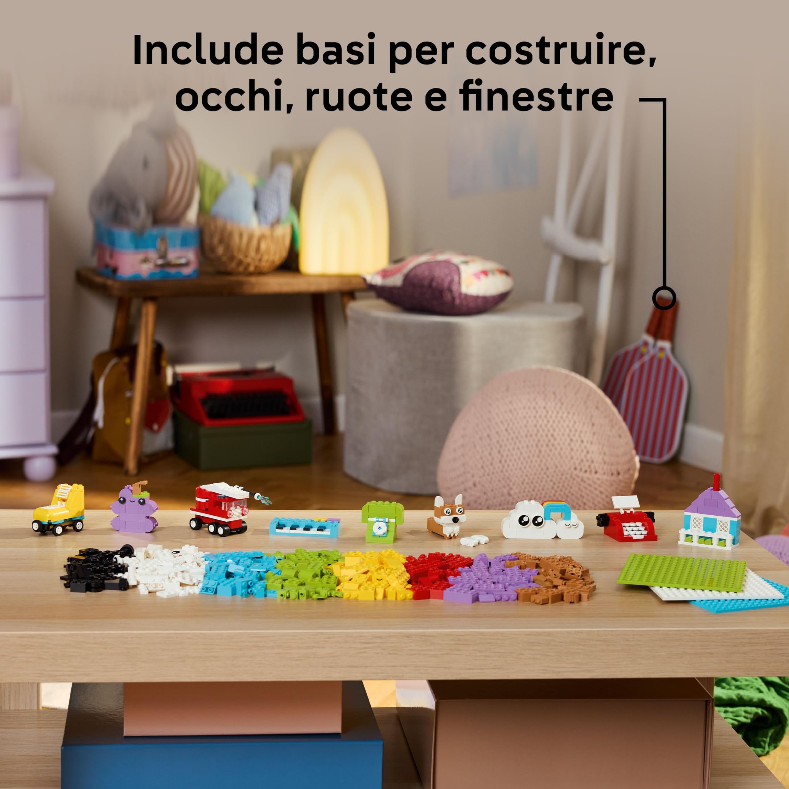 LEGO Classic Scatola Creativa Build-and-Play - Mattoncini Colorati per Costruire Casa, Cane Giocattolo, Camion dei Pompieri, Tastiera e Altro - Giochi Creativi per Bambini e Bambine da 5 Anni - 11044