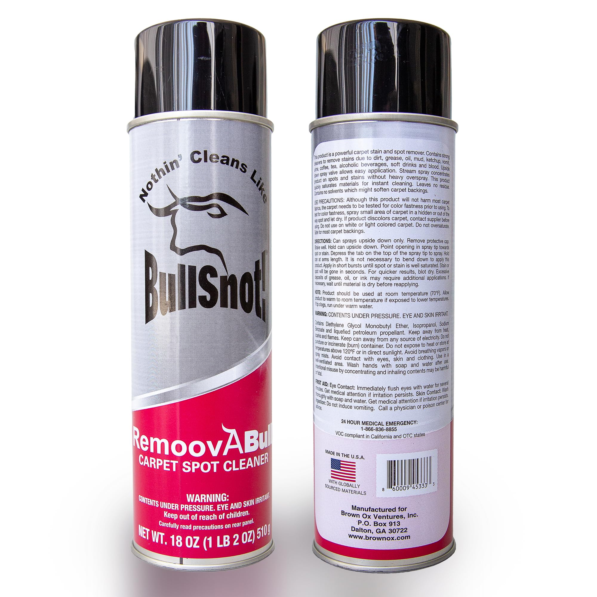 RemoovABull Carpet & Upholstery Stain Remover – Fast Acting, Powerful Cleaner for Oil, Grease, Dirt, Coffee, Urine & More – Ideal for Car Interiors, Fabrics, & Carpets – Made in the USA