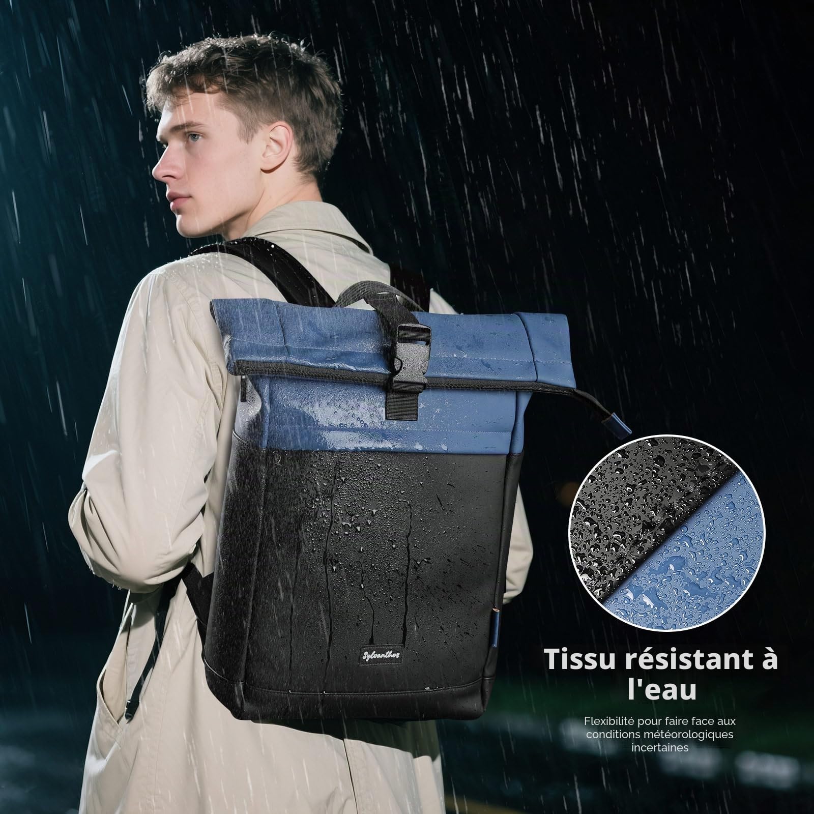 Sac a Dos Etanche, Sac à Dos Ordinateur Unisexe Extensible de 18 à 25 Litres avec Fermetures Éclair Antivol, Sac à Dos Travail pour Voyage, École, Loisirs - Bleu