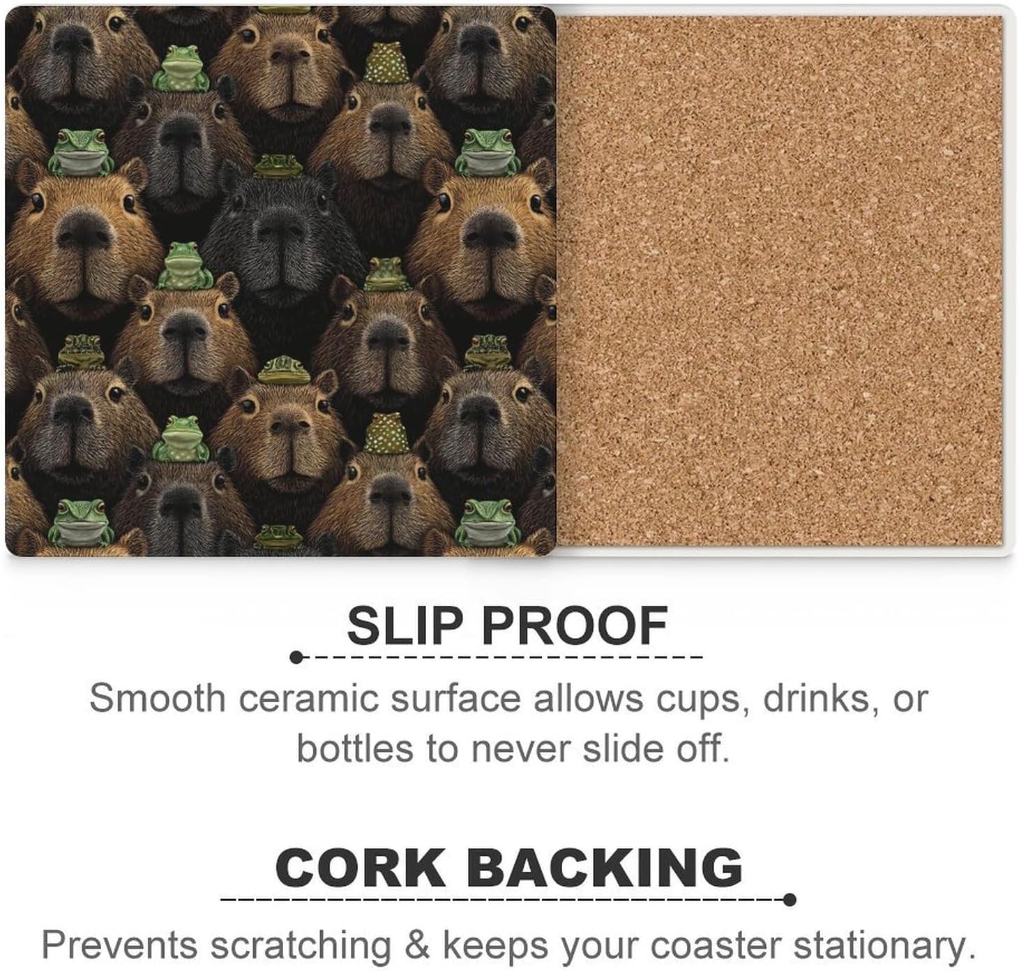 Cutes Capybara Coaster for Drinks Square Ceramic Table Coasters Stone Mat Crafts 6PCS Home Kitchen Decor