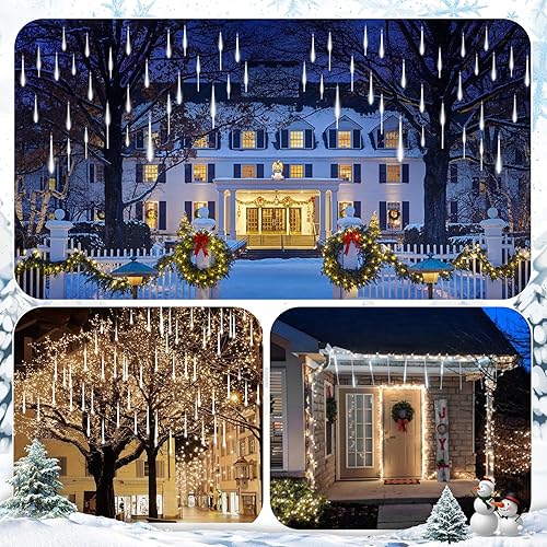 Miniatura 3 de Luces de lluvia de meteoritos para exteriores, 16 pulgadas, paquete de 2 unidades en total de 16 tubos, 576 luces LED de carámbano, luces de Navidad