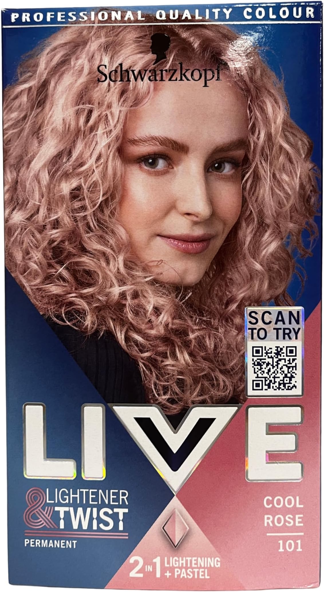 Schwarzkopf Live Lightener + Twist Pink Hair Dye, 3-Pack Permanent Colour with 2-in-1 Lightening + Pastel, 101 Cool Rose