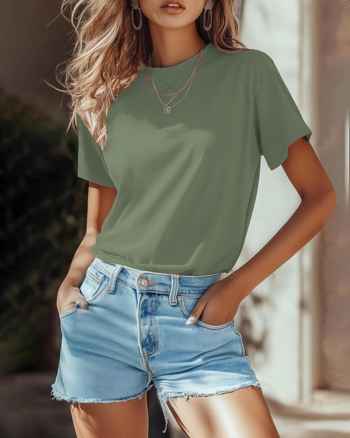 Ficerd 3 Pack Women's Short Sleeve Tops Crew Neck Casual Long Tunics Trendy Loose Fit Raglan Tops Basic Tee - Image 7