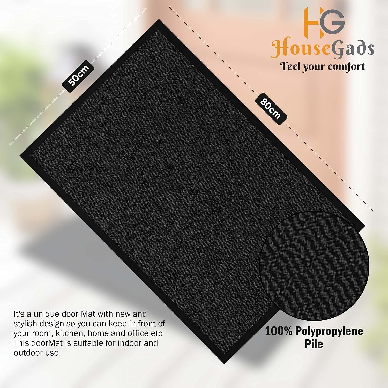 HOUSEGADS Door Mats Indoor And Outdoor Rugs, Anti-Slip Door Mat Carpet, Non Slip Outdoor Rubber Mat - Image 3