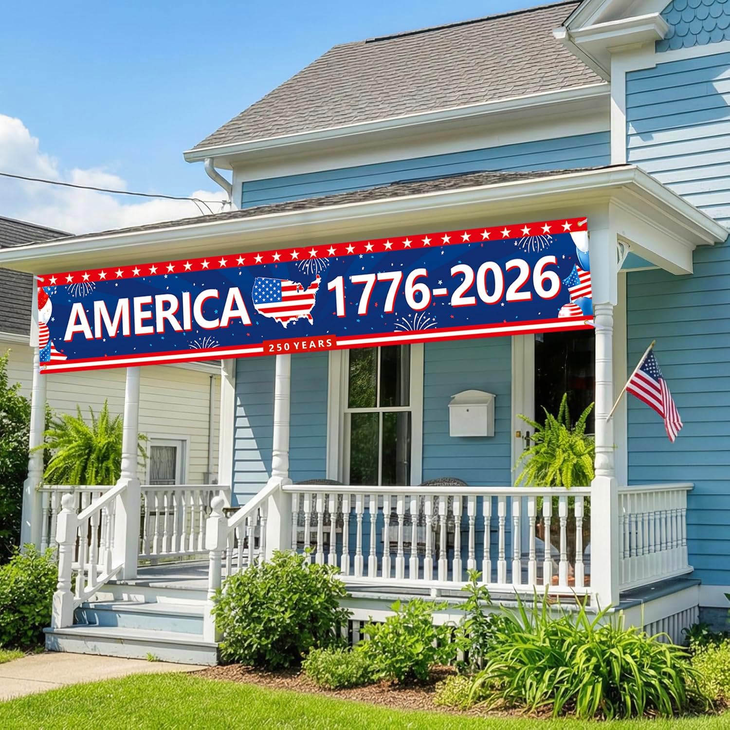 250th Anniversary Banner America 1776-2026 USA Freedom American Map 250 Years Flag for Patriotic Party Decorations Home Office Outdoor Indoor Yard Garden Decor