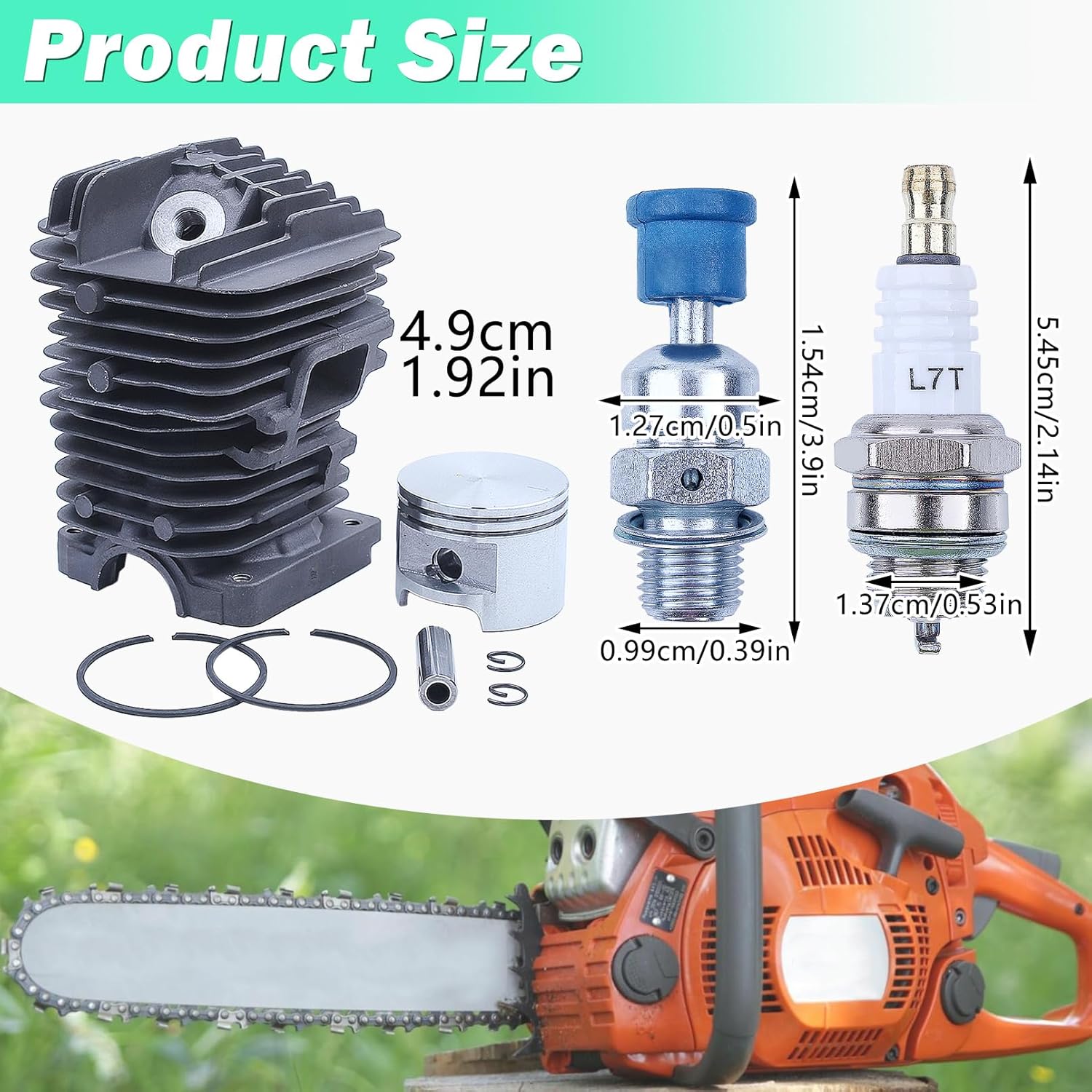 Adefol 49MM Chainsaw Cylinder Piston Kit for Stihl MS390 MS290 MS310 029 039 Replacement Parts with Spark Plug Decompression Valve for 1127 020 1216