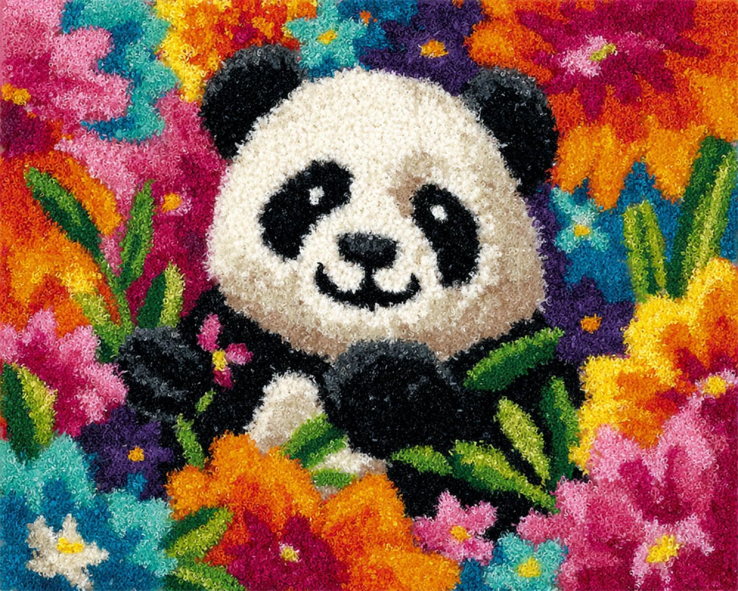 Henypt DIY Latch Hook Rug Kit Giant Pandas and Flowers 55x75cm