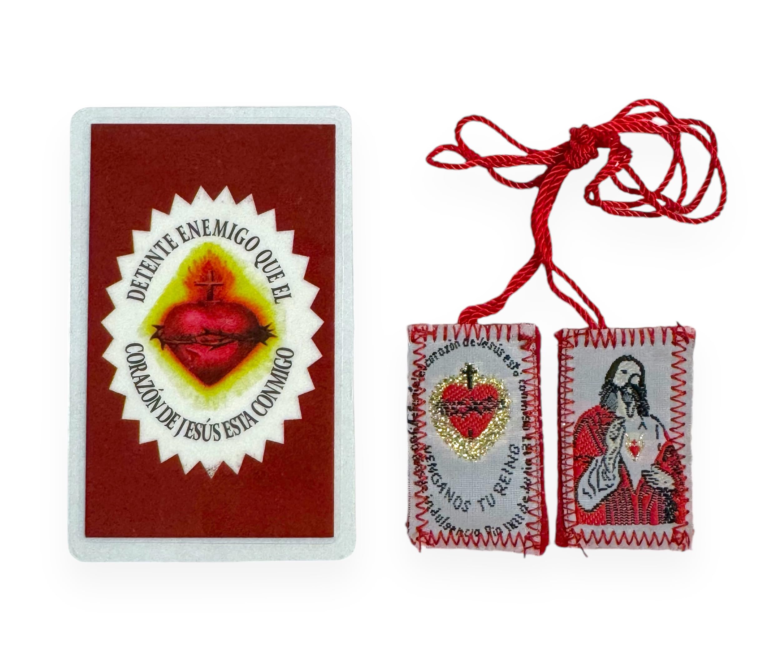 Detente Tarjeta de Oracion Laminada con Escapulario Prayer Card in Spanish Scapular Set