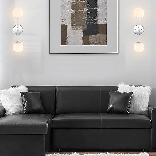 Miniatura 8 de BAODEN Moderno aplique de pared de 2 luces industrial de mediados de siglo para cuarto de baño con pantalla de cristal de globo blanco, accesorio de