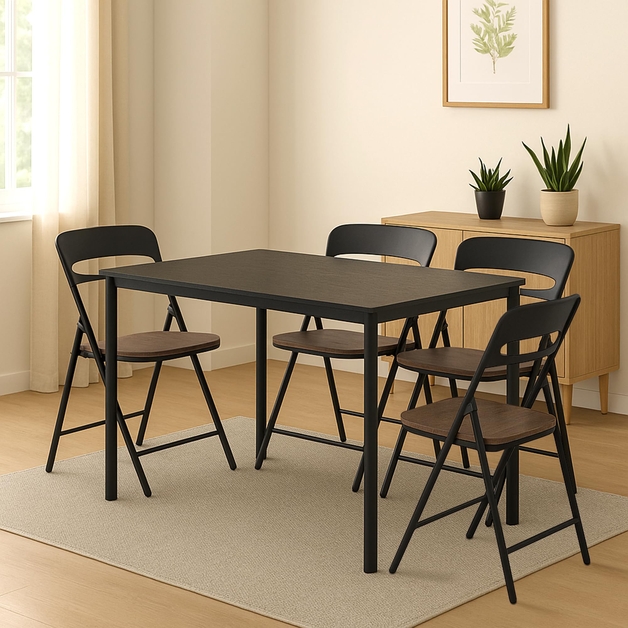 IlGruppone Set di 4 Sedie Pieghevoli Moderne Struttura in Metallo Verniciato a Polvere, Seduta in Legno e Schienale in Polipropilene Eleganti, Resistenti e Confortevoli,Portata 120 kg - Marrone